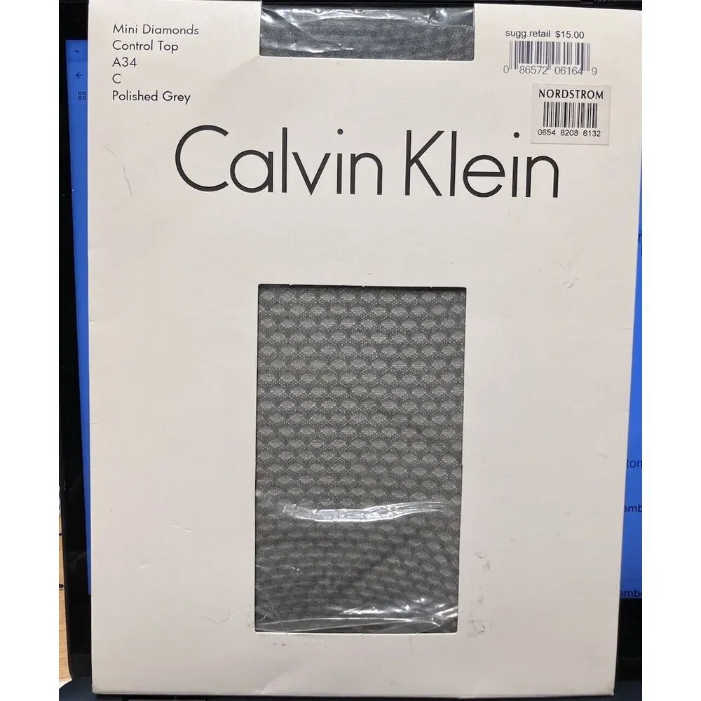 Calvin Klein Pantyhose Control Top Mini Diamonds Polished Grey A34 C Pattern Nwt